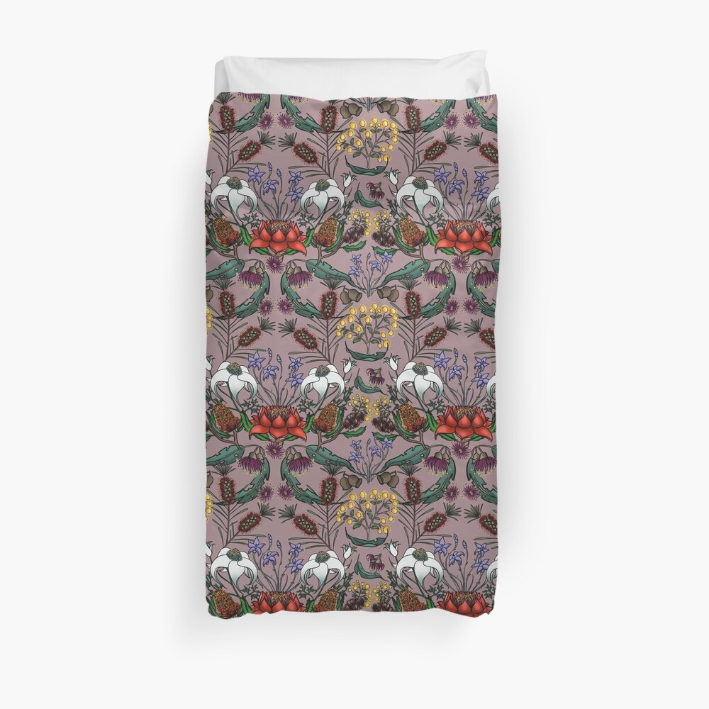 "Australian Native Flowers Mauve " Duvet Cover by Ohlittlespark Redbubble