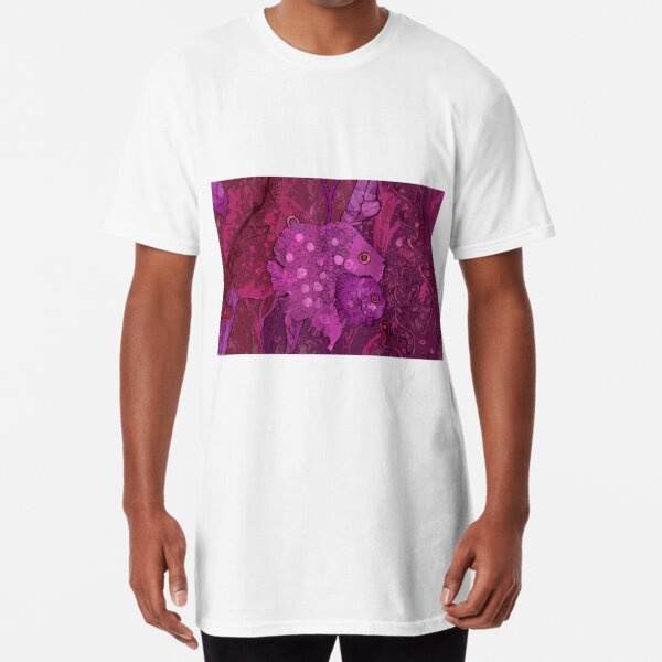 Fish Family in Seaweed, Underwater World, Burgundy Magenta Purple Long T-Shirt
