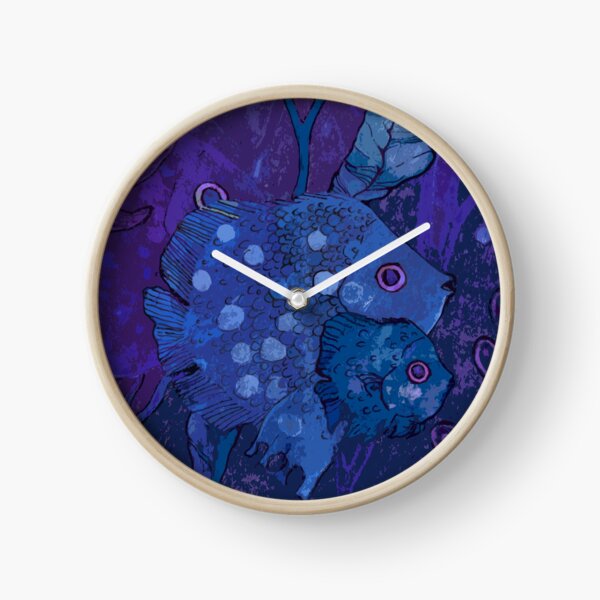 Fish Family in Seaweed, Underwater World, Indigo Blue Violet Clock