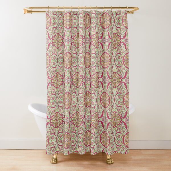 Poppy Pods Floral Mandala Arabesque Mint Red Marigold Shower Curtain