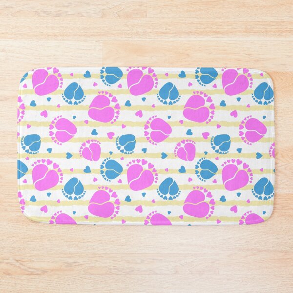 Item preview, Baby Feet and Hearts Seamless Pattern in blue and pink color with yellow stripes designed and sold by sashica.