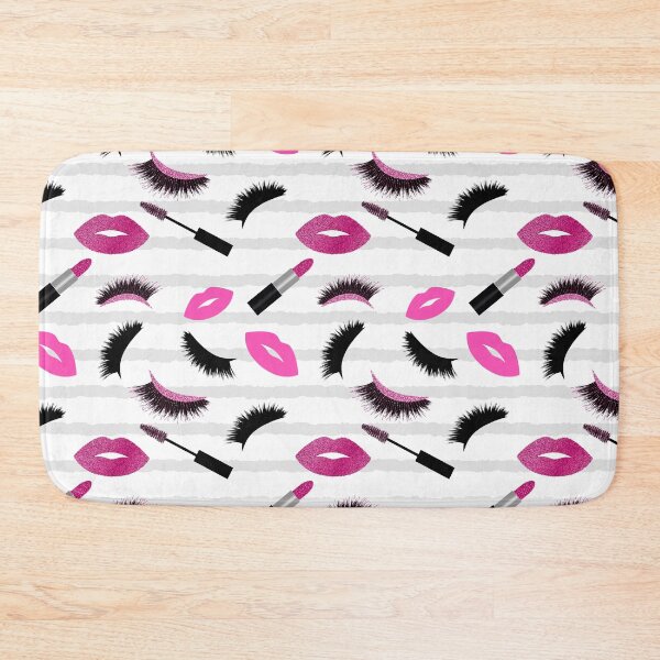 Item preview, Lips, lashes, mascara and lipstick with pink glitter effect seamless pattern designed and sold by sashica.