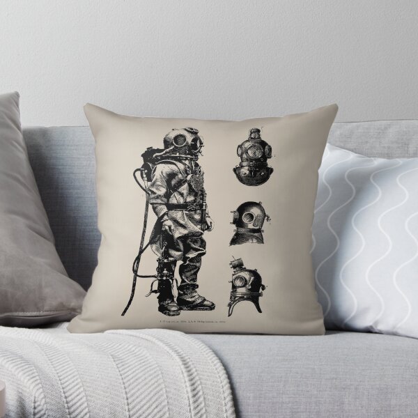 Vintage Deep Sea Diver | Nautical | Throw Pillow