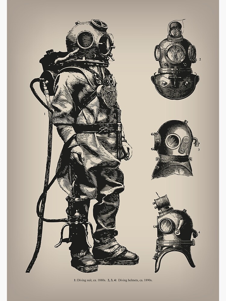 "Vintage Deep Sea Diver Nautical " Art Print for Sale by