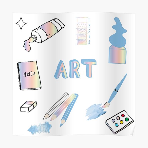 Pastel Rainbow Art School Subject Pack Poster