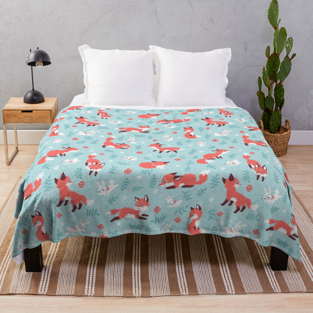 Fox and Bunny Pattern Throw Blanket