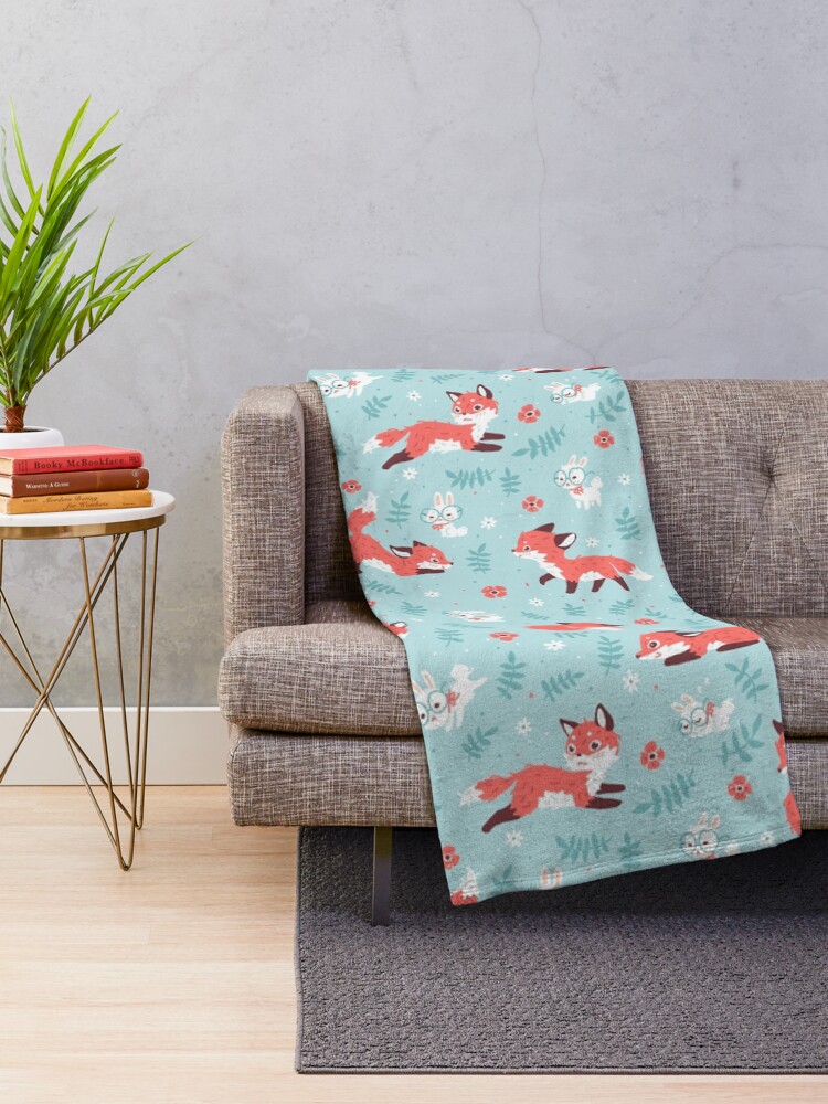 Alternate view of Fox and Bunny Pattern Throw Blanket