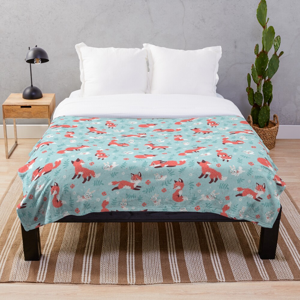 Fox and Bunny Pattern Throw Blanket