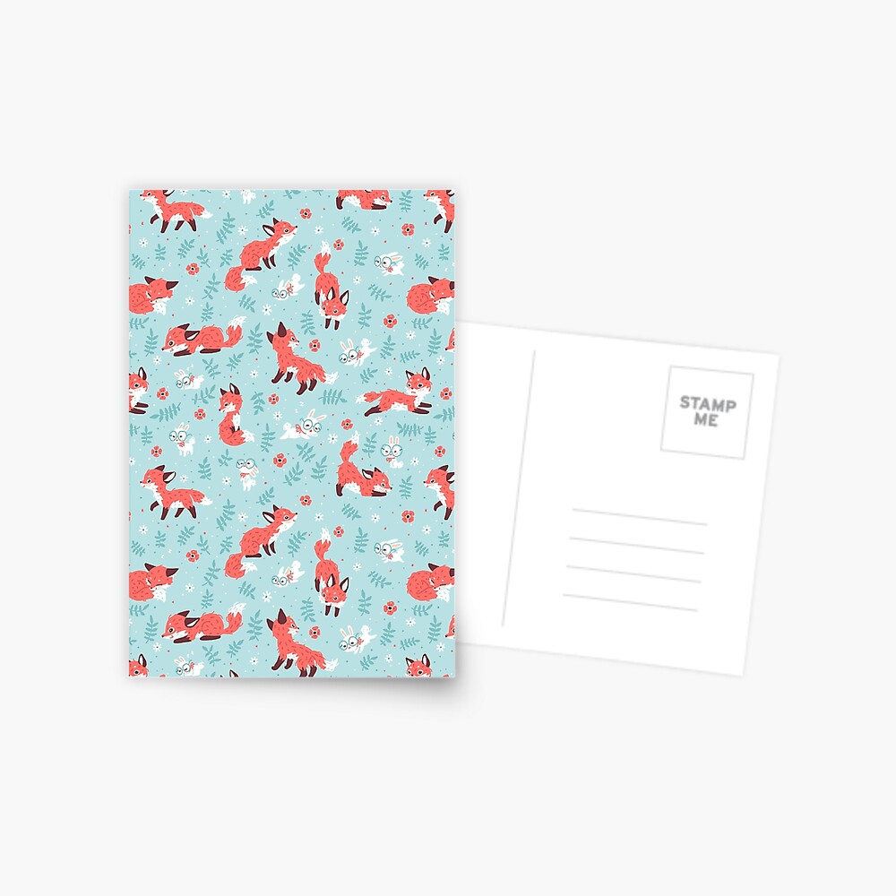 Fox and Bunny Pattern Postcard