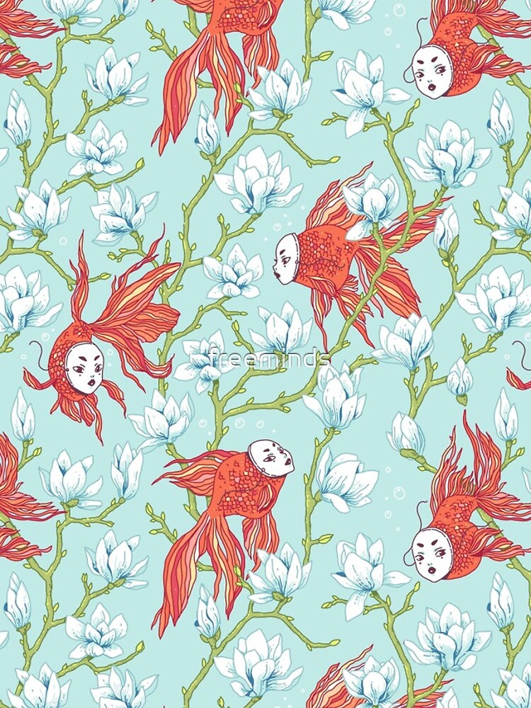 Goldfish, Mask and Magnolia Pattern by freeminds