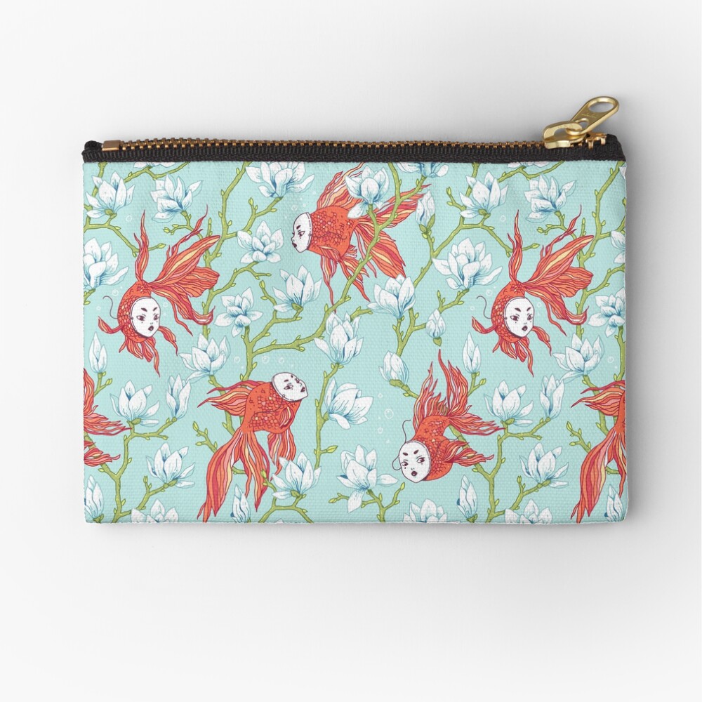 Goldfish, Mask and Magnolia Pattern Zipper Pouch