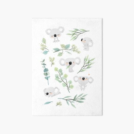 Koala and Eucalyptus Pattern Art Board Print