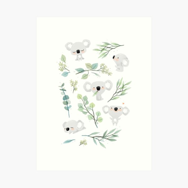 Koala and Eucalyptus Pattern Art Print