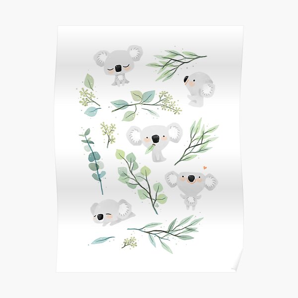 Patrón de koala y eucalipto Póster