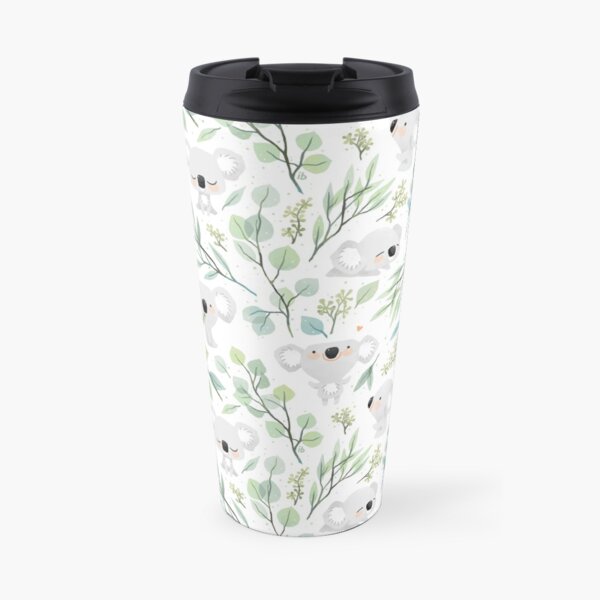 Koala and Eucalyptus Pattern Travel Mug