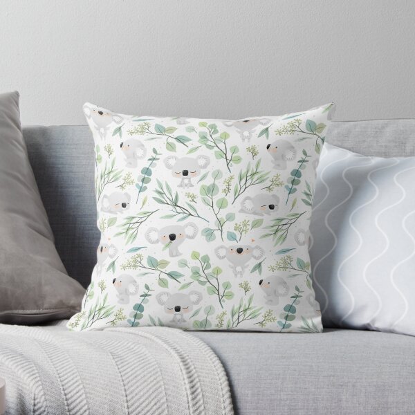 Koala and Eucalyptus Pattern Throw Pillow