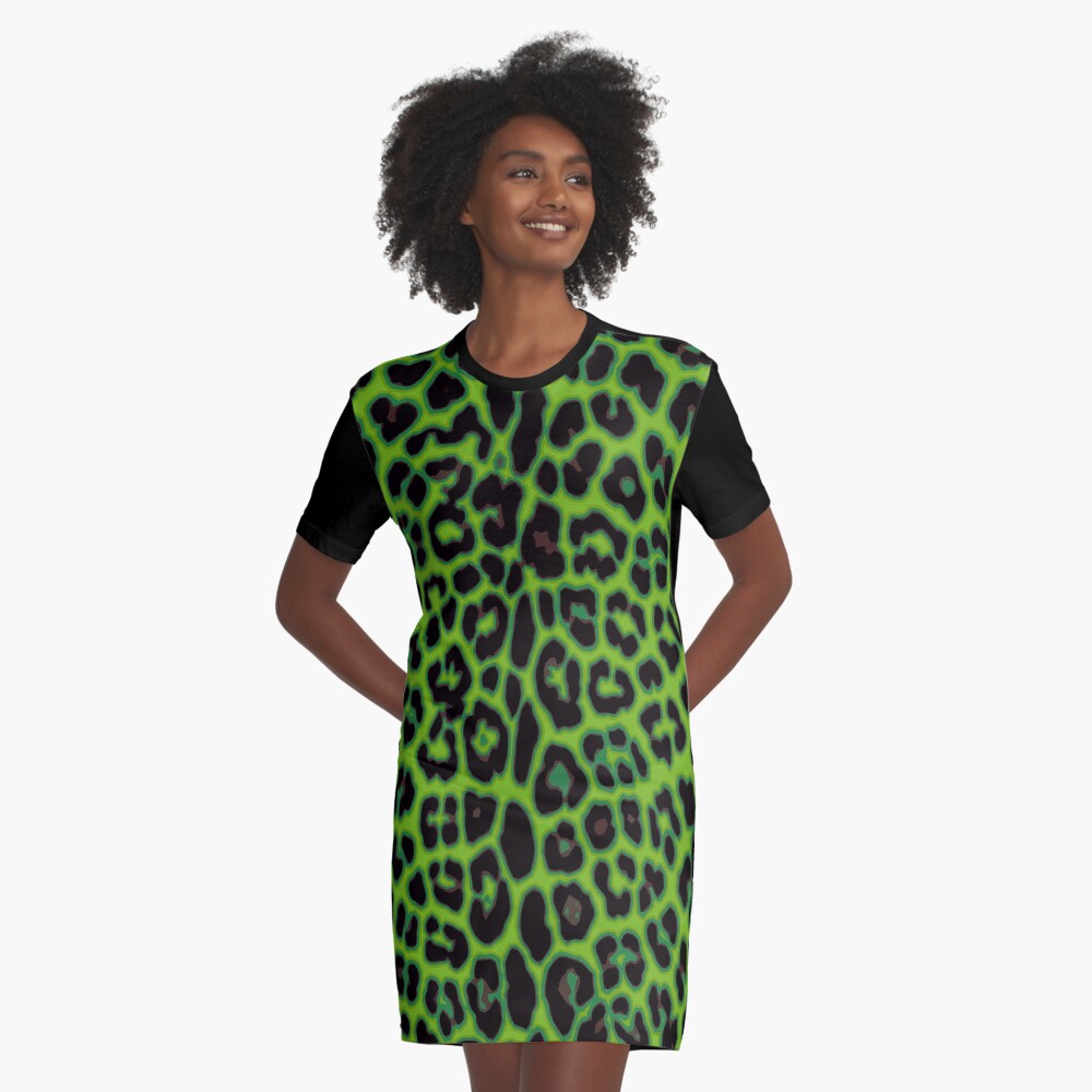 Green Leopard Graphic T-Shirt Dress