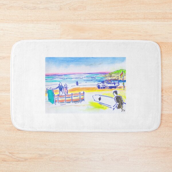 Item preview, RNLI lifeguard truck and surfer walking on Fistral Beach in Newquay Cornwall designed and sold by MikeJory.
