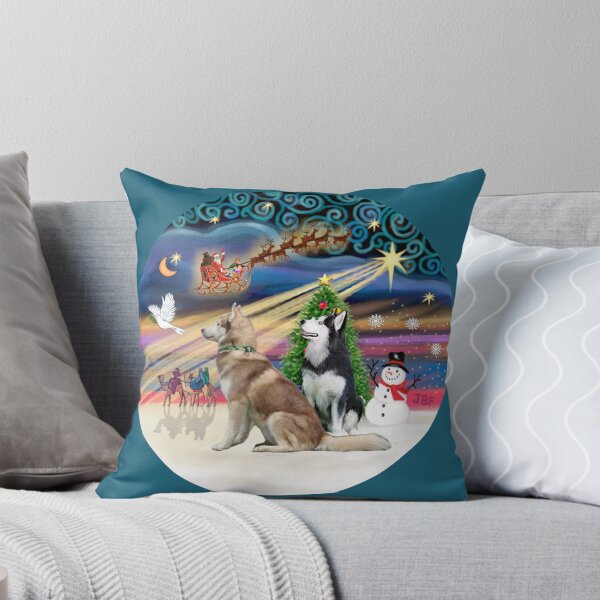 Item preview, Christmas Magic with Two Siberian Huskies designed and sold by JeanBFitzgerald.