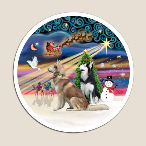 Christmas Magic with Two Siberian Huskies Magnet