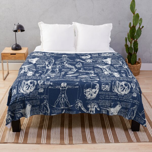 Item preview, Da Vinci's Anatomy Sketches // Regal Blue designed and sold by TLTextiles.
