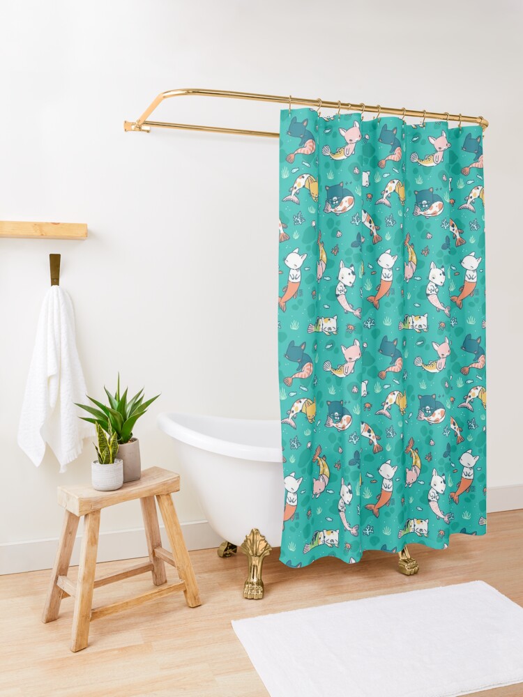 Alternate view of Meowmaids Teal Shower Curtain