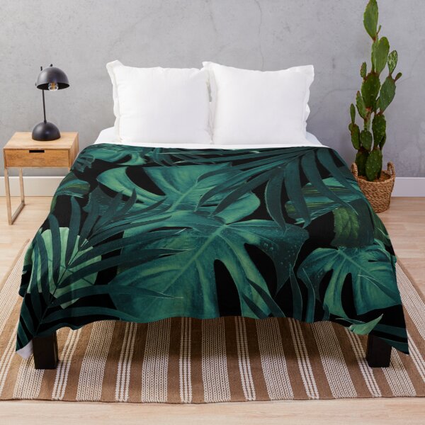 Tropical Jungle Night Leaves Pattern #1 #tropical #decor #art Throw Blanket