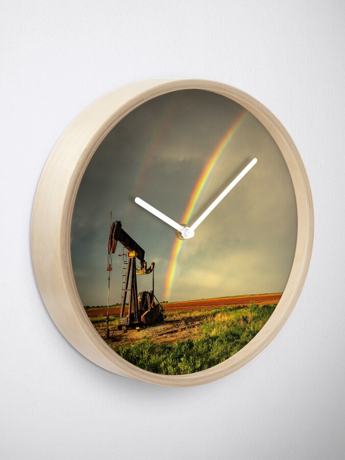 Alternate view of Black Gold - Rainbow Ends at Pump Jack in Texas Oilfield Clock