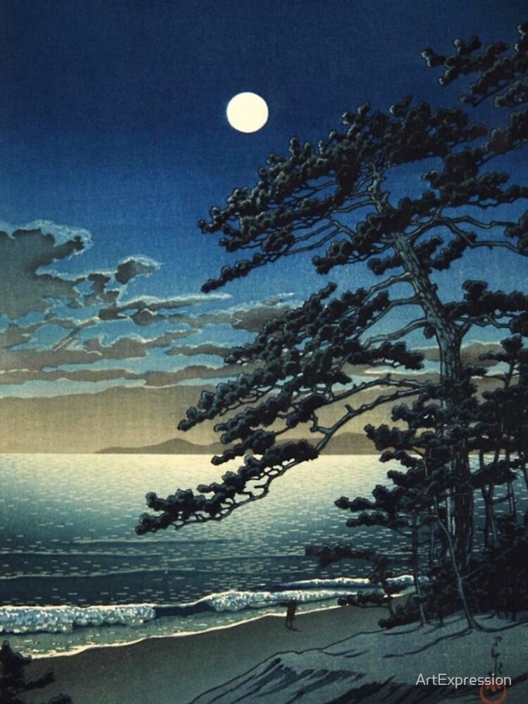 Moon over Ninomiya Beach by Kawase Hasui by ArtExpression