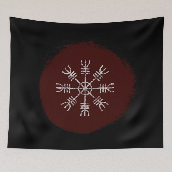 Aperçu de l'œuvre Aegishjalmur rouge et noir | Heaume de crainte - Art viking, bâtons islandais créée et vendue par Time Nomads.