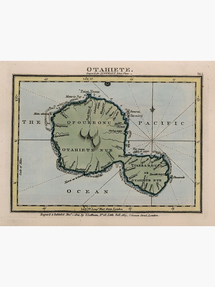 Discover Vintage Map of Tahiti (1800) Premium Matte Vertical Poster