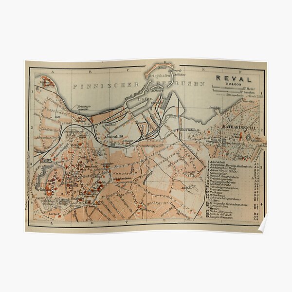 Vintage Tallinn Estonia Map (1914) Poster