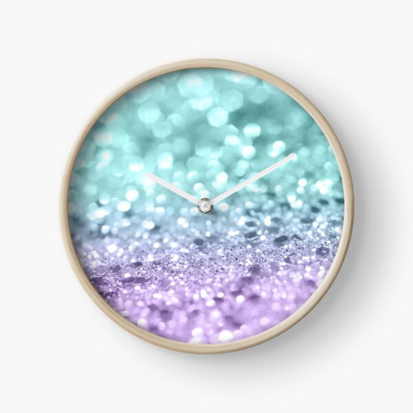 Aqua Purple MERMAID Girls Glitter #1 (Faux Glitter) #shiny #decor #art Clock