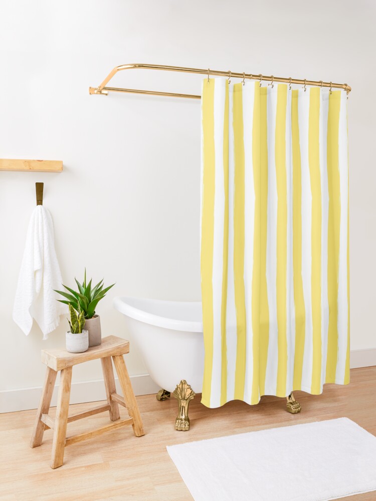 "Preppy Yellow and White Cabana Stripe" Shower Curtain by CafePretzel