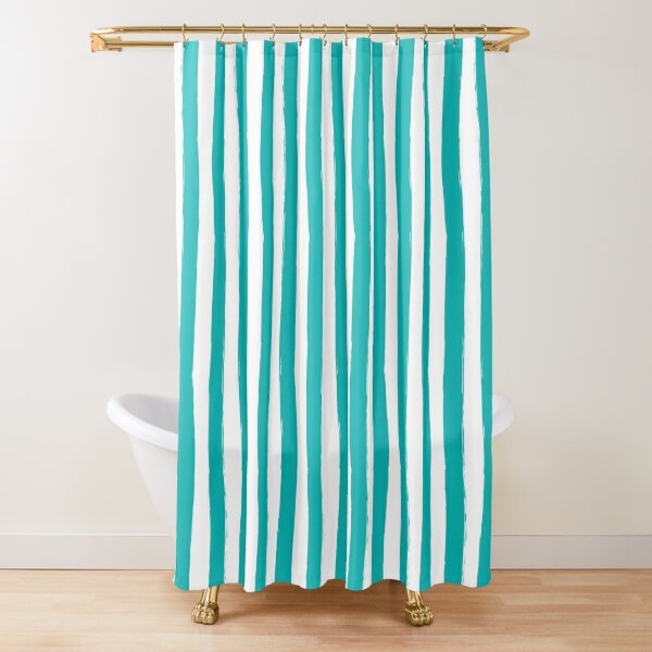 Preppy Turquoise and White Cabana Stripes Shower Curtain