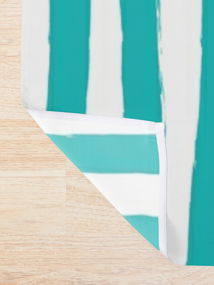 Alternate view of Preppy Turquoise and White Cabana Stripes Shower Curtain