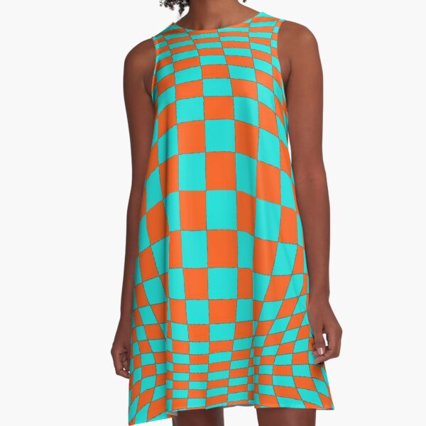 #Optical #Checker #Illusion #Pattern, design, chess, abstract, grid, square, checkerboard, illusion A-Line Dress