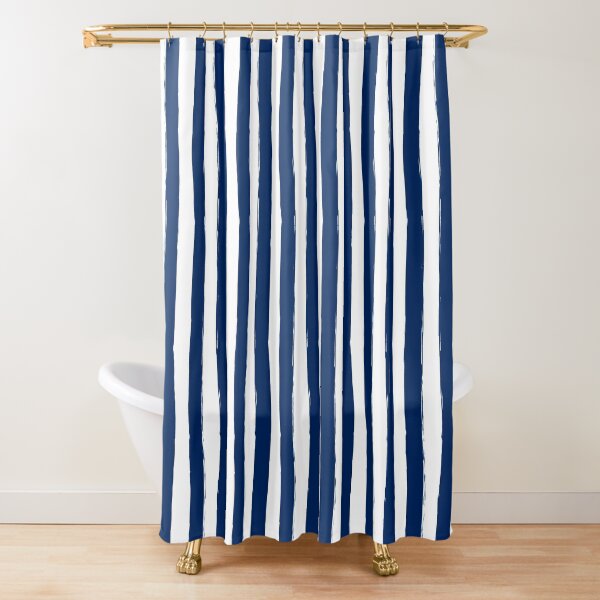 Preppy Nautical Blue and White Cabana Stripes Shower Curtain