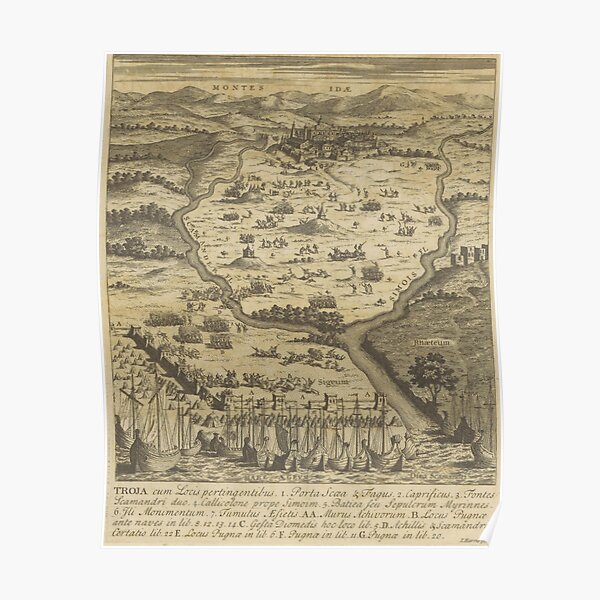 Vintage Trojan War Battlefield Map (1716) Poster