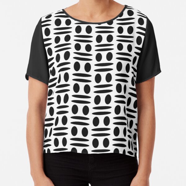 #Pattern, #design, #repeat, #textile, showy, abstract, peaky, tile, horizontal, black and white, monochrome Chiffon Top