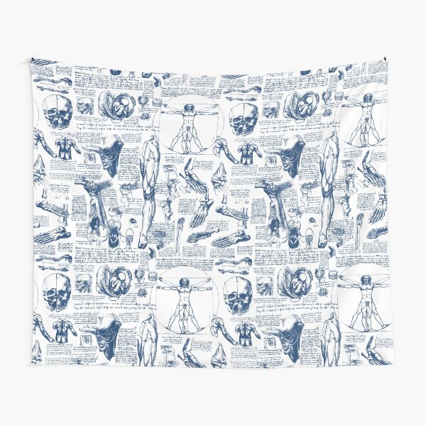 Da Vinci's Anatomy Sketches in Blue Tapestry