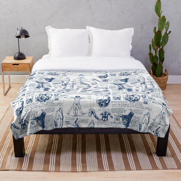 Item preview, Da Vinci's Anatomy Sketches in Blue designed and sold by TLTextiles.