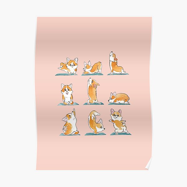 Corgi Yoga Watercolor Poster