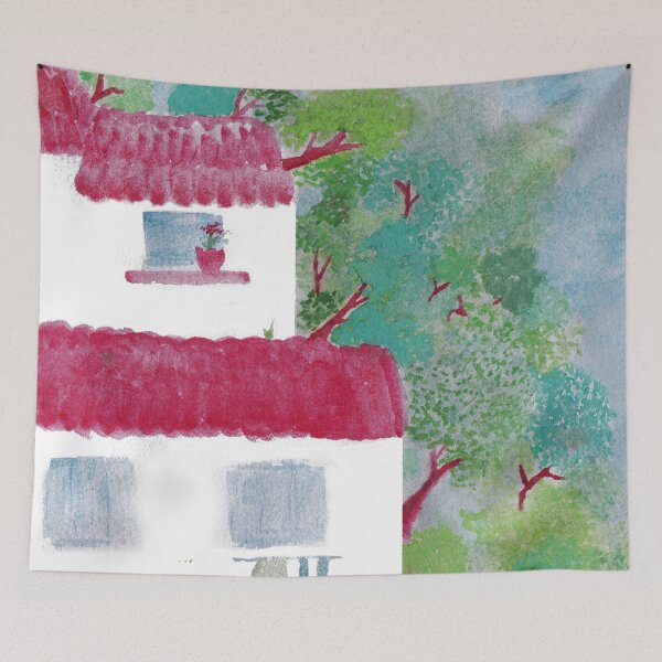 Item preview, Village houses in the woods watercolor designed and sold by Anna Lemos.