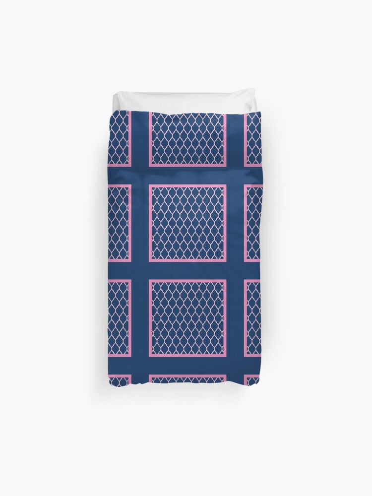 Navy And Pink Preppy Quatrefoil Pattern Duvet Cover By