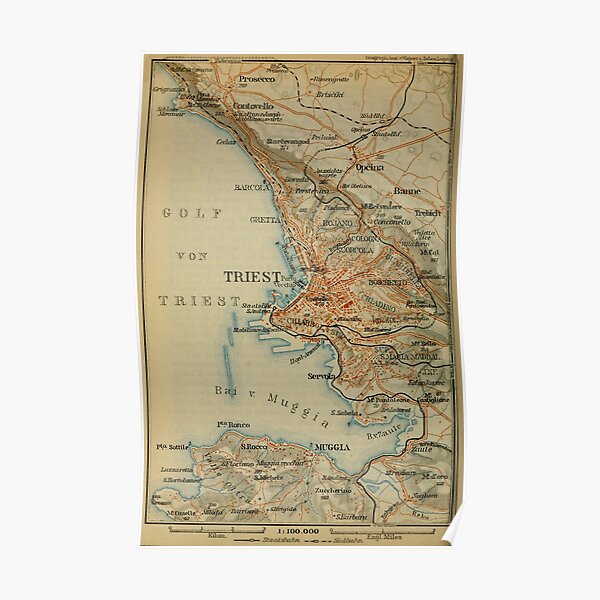 Vintage Trieste Italy Map (1911) Poster