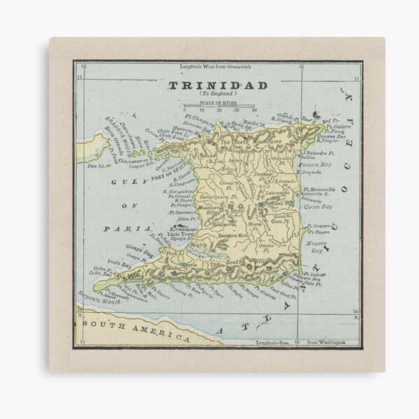 "Vintage Trinidad Island Map (1901)" Canvas Print for Sale by
