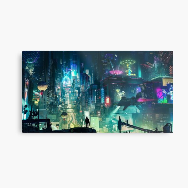 Mega City Nights Tokio futurista Lámina metálica