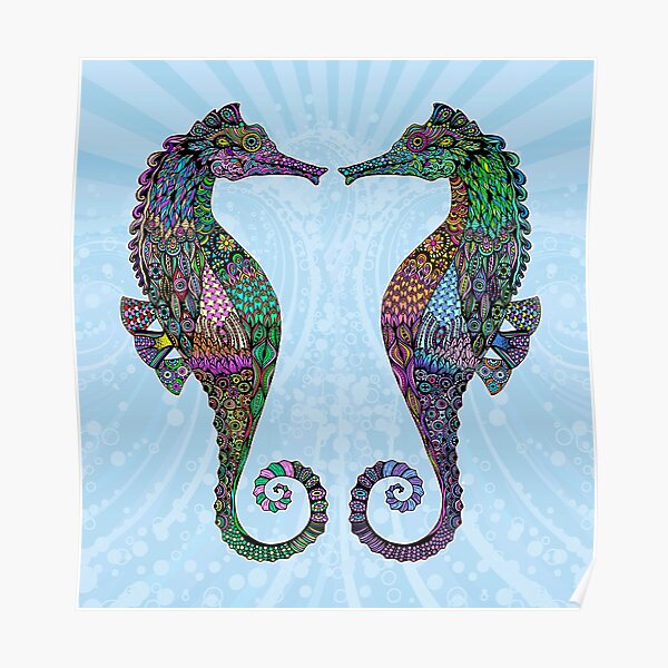 Electric Psychedelic Seahorses Poster