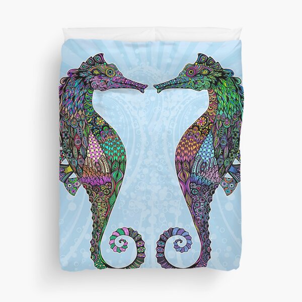 Electric Psychedelic Seahorses Duvet Cover